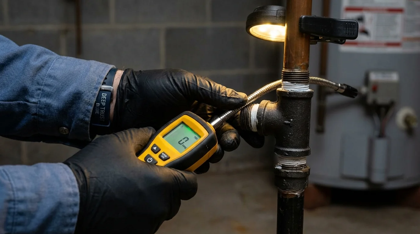 Gas leak detection with electronic sniffer by Johns Plumbing LLC in Severance