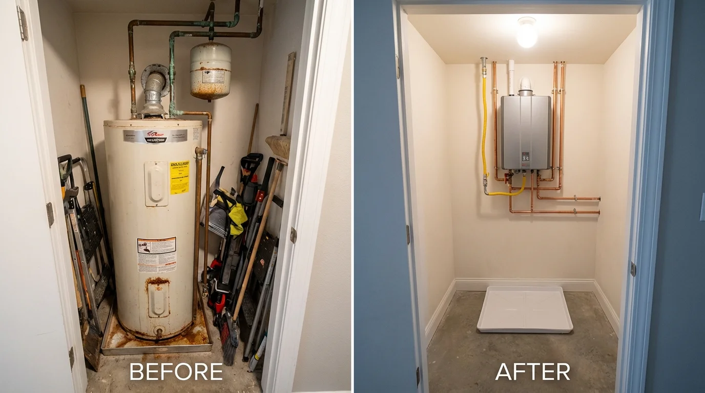 Tank water heater versus wall-mounted tankless unit comparison for Severance, CO homeowners