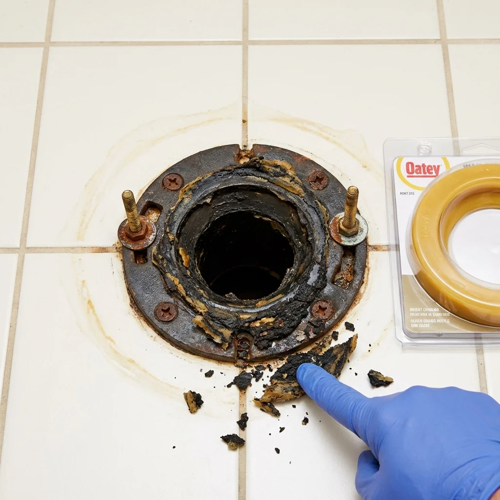 Failed wax ring showing water seepage at the base of a toilet in a Severance, CO home